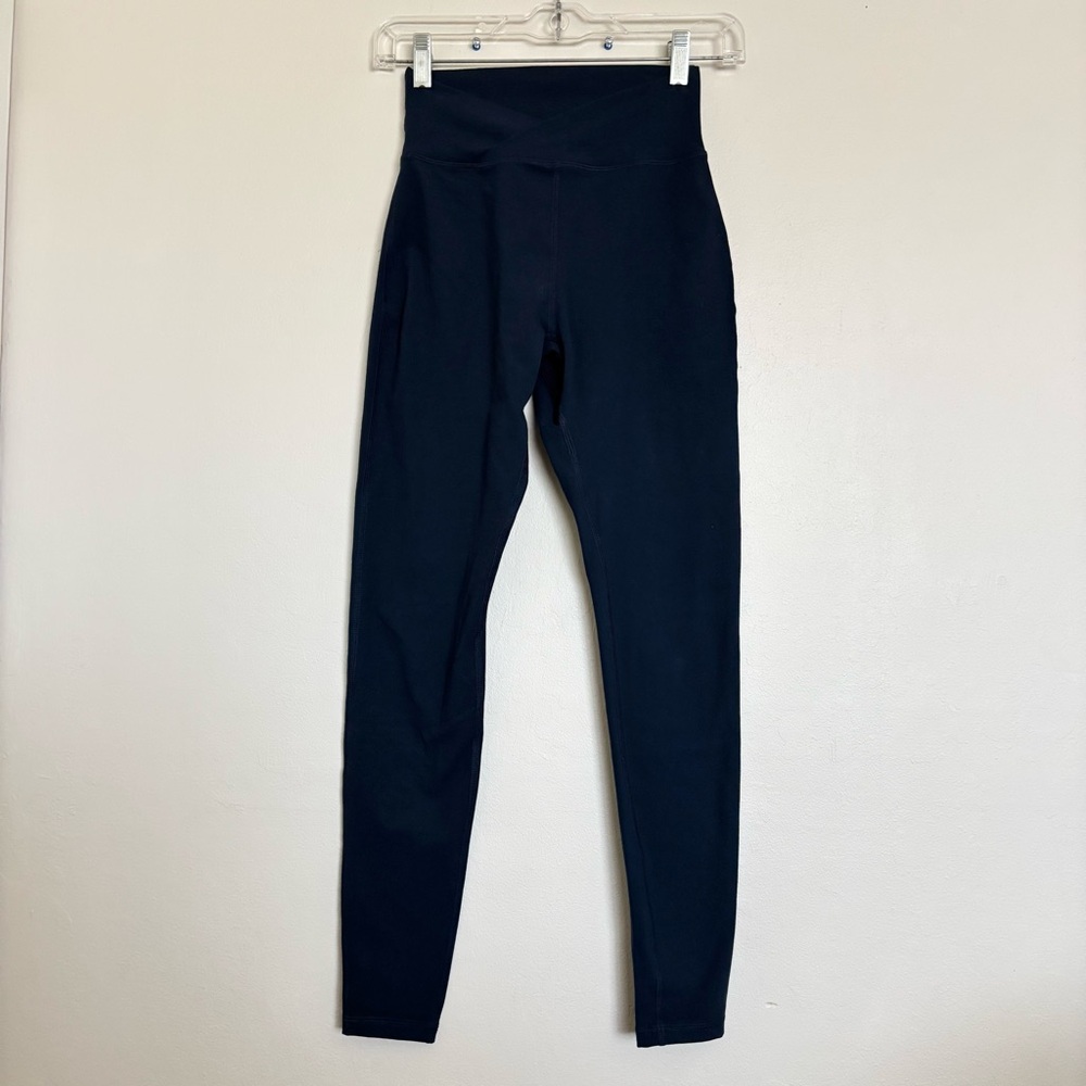 Alphalete Surface Power Crossover Waist Leggings Navy Blue Activewear